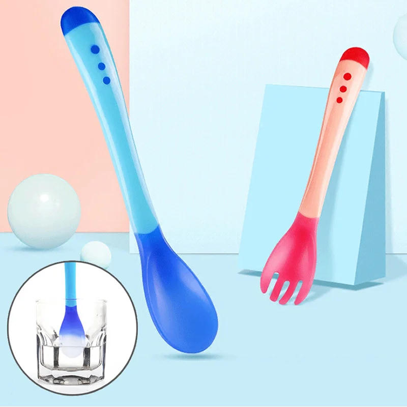 Description Picture 2 of itemBaby Spoons Forks Baby Safety Feeding Temperature Sensing Spoon Baby Silicone Spoon Kids Children Flatware Feeding