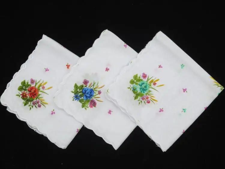 Description Picture 4 of itemHOT white Ladies square Handkerchief Cotton Flowers Women children print face hand towels Hanky wedding Christmas Gifts 10pcs