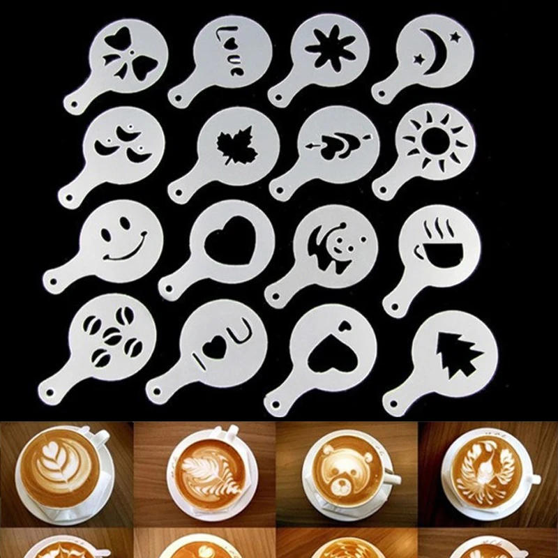 Description Picture 2 of item16PCS Plastic Cafe Foam Template Barista Stencils Mold Coffee Art Needles Stainless Steel latte Garland Needle Powder Sprinkle