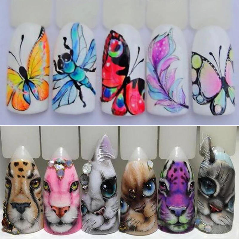 Description Picture 6 of item1 Sheet Water Decals Nail Art Stickers Flowers Cartoon New Designs Watermark Transfer Red Colorful Manicure SASTZ501-512