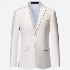 Plus Size 6XL 5XL Plain Color White Formal Jackets Two Bittons Long Sleeve Korean Mens Suit Jackets Office Wear Wedding Blazer