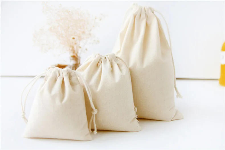 Description Picture 3 of item1Pc Cotton Linen Fabric Dust Cloth Bag Burlap Jute Bags Christmas Decoration Wedding Favor Pouch Drawstring Gift Bags
