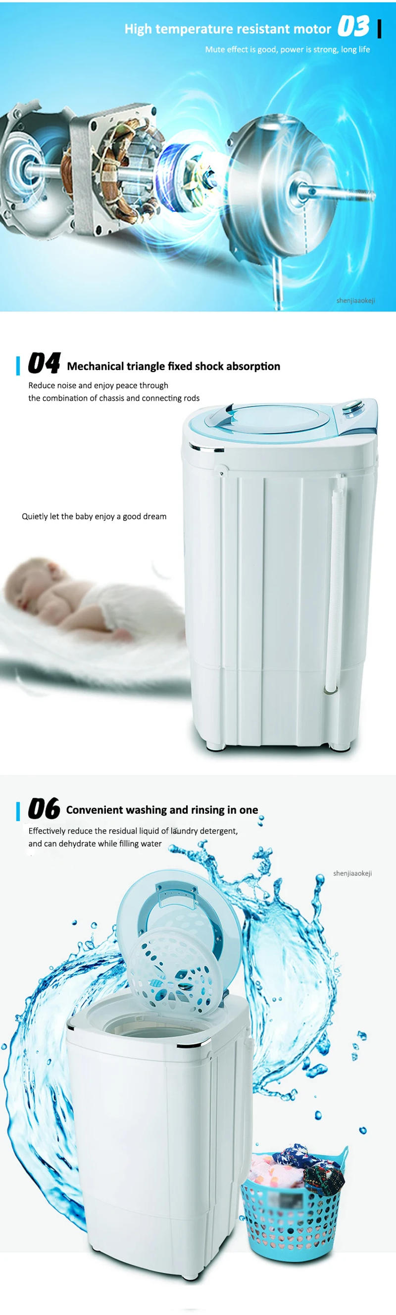 Description Picture 4 of itemMini Electric Dewatering Machine Home/dormitory 9kg Capacity Clothes Dehydrator T90-988 Semi-automatic Clothing Dryer 220v 160w