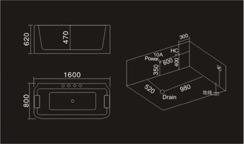 Description Picture 6 of item1700mm European Freestanding Rectangular Massage Tubs Bathtubs & Whirlpools Waterffall NS1105