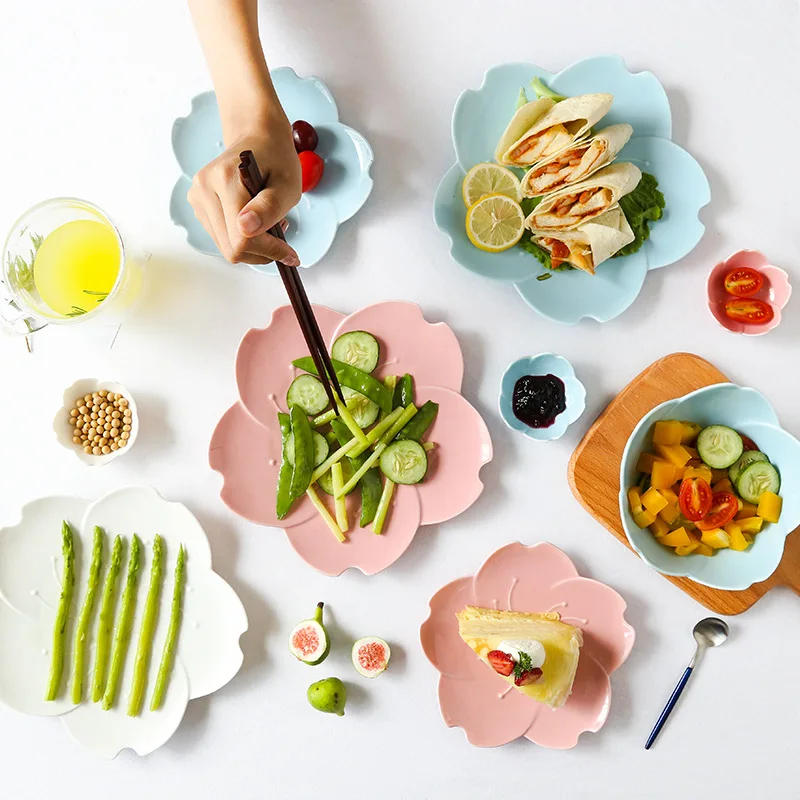 Description Picture 6 of itemJapanese Style Sakura Shape Ceramic Dish, Flat Plate Set, Flower Porcelain Dinnerware, Basso-relievo Dessert Plate, Food Tray