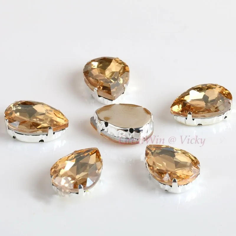 Description Picture 4 of itemGlass Rhinestones! Drop Shape Diamond With Claw Sew On Teardrop Strass Metal Base Buckle Crystal Stone For Clothes