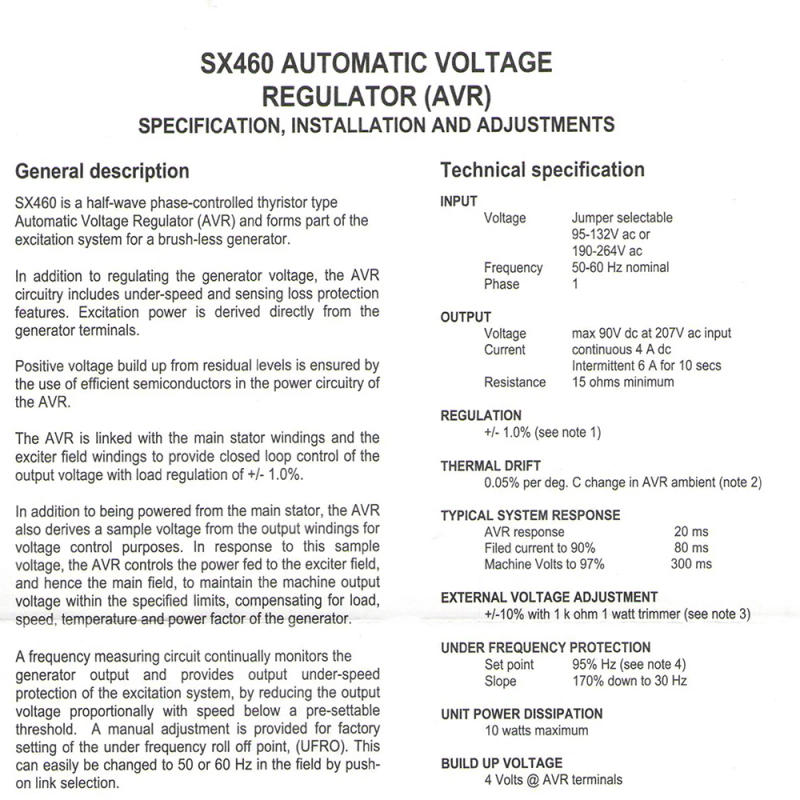 Description Picture 3 of itemSX460 AVR Power Generator Stabilizer Automatic Voltage Regulator Control Module Panel Diesel Alternator Genset Parts Accessories