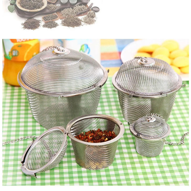 Description Picture 5 of itemArshen 3 Sizes Spice Seasoning Bag Tea Strainer Chained Lid Stainless Steel Mesh Ball Tea Coffee Filter Basket Infuser Tools