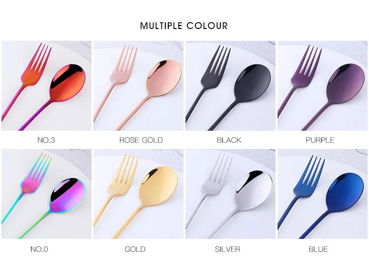 Description Picture 4 of item2 Pcs/set Dinner Fork Stainless Steel Fork And Spoon Set Gold Dinnerware Kitchen Utensil Colorful Spoon Safety Adult Flatware