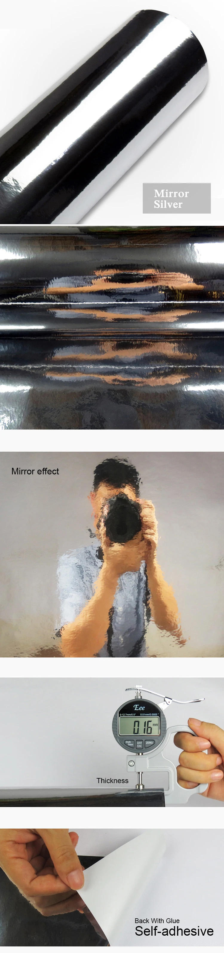 Description Picture 3 of itemNew Mirror Effect Decorative Film Furniture Refrigerator Stickers PVC Self Adhesive Wall Sticker Bathroom Home Decor DIY Decal