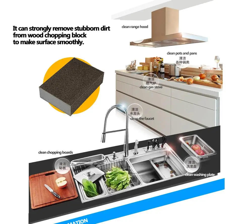 Description Picture 5 of item1 pcs Best Price Sponge Kitchen Nano Emery Magic Clean Rub the pot Except rust Focal stains Sponge melamine sponge