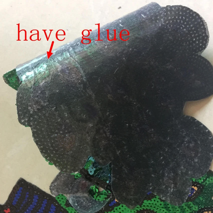 Description Picture 3 of item1pcs Colorful Sequin Peacock Embroidery Fabric Large Applique Patch African Lace Iron On Dress Cloth Decorate Accessory Diy