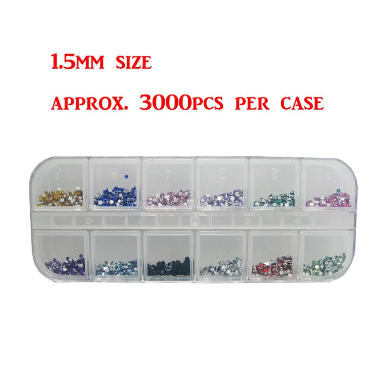 Description Picture 3 of item3000Pcs 1.5mm Rhinestones Nail Crystal Round Colorful Glitters With Case for DIY Nail Art Decorations