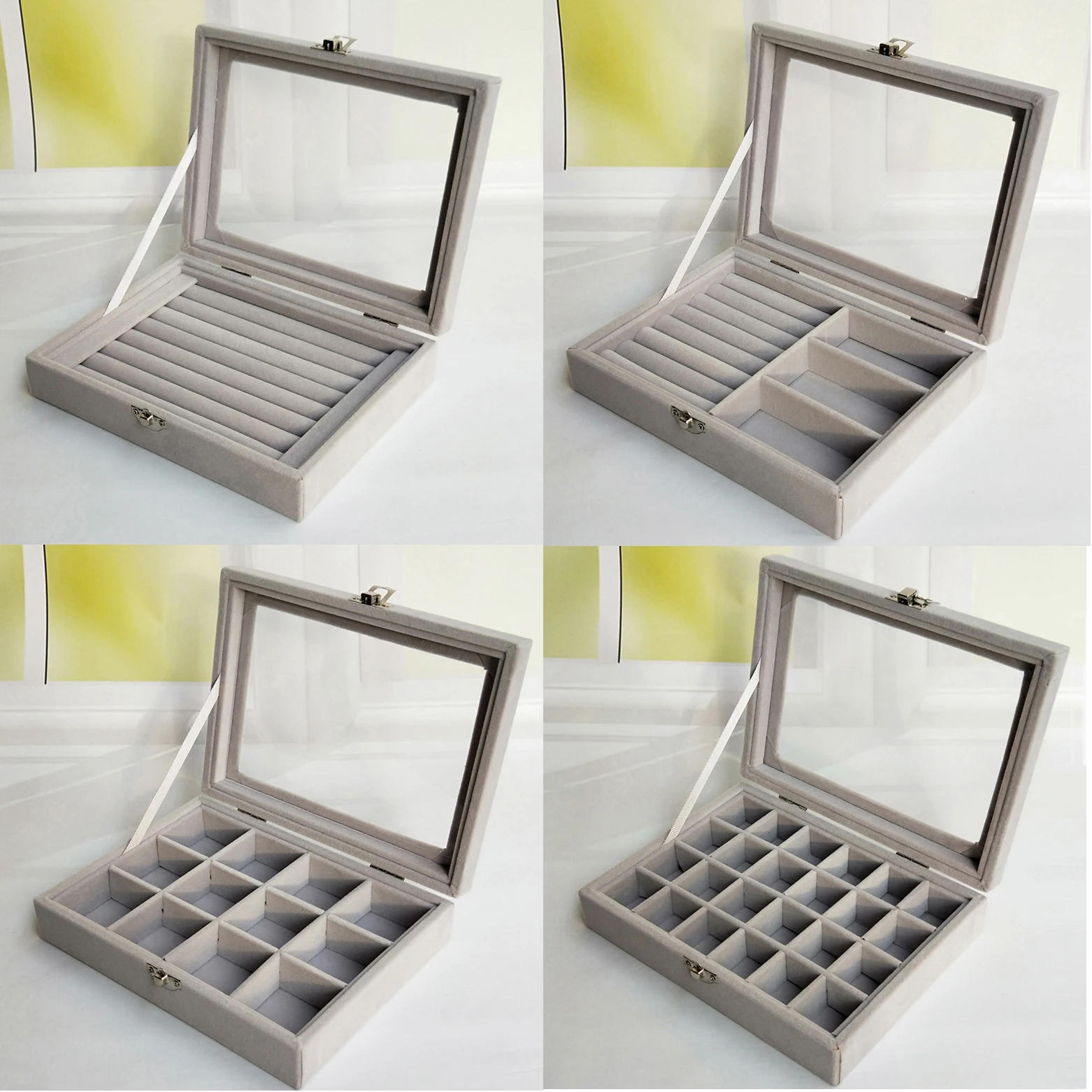 Description Picture 2 of itemVelvet Jewelry Display Box with Glass Lid 20*15*5cm Flocking Jewelry Organizer for Ring/Earring/Bracelet/Necklace Storage Case