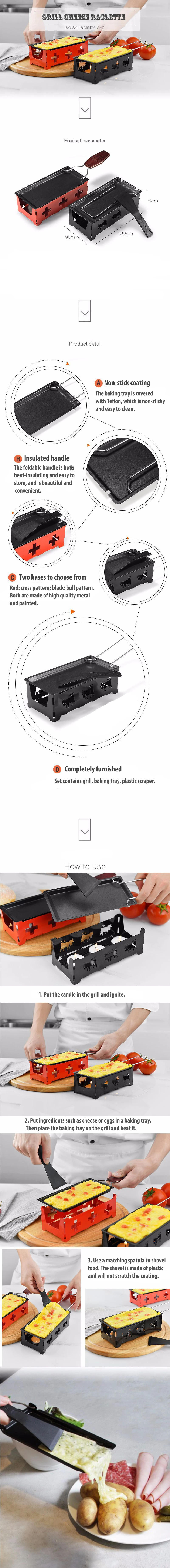 Description Picture 2 of itemGrill Cheese Raclette Set Non-stick Griller Mini BBQ Cheese Board Baked Cheese Oven Iron Swiss Cheese Melter Pan Tray