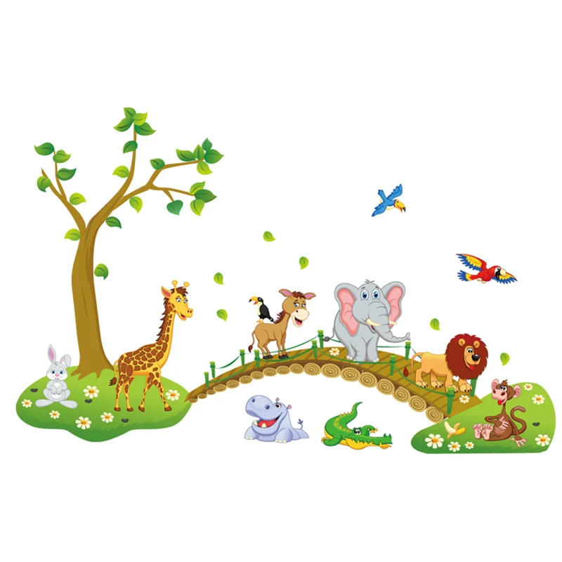 Description Picture 2 of itemCartoon Lovely Animals Cross The Bridge DIY Vinyl Wall Stickers Kids Room Gift Home Decoration Art Decals Creative 3D Wallpaper