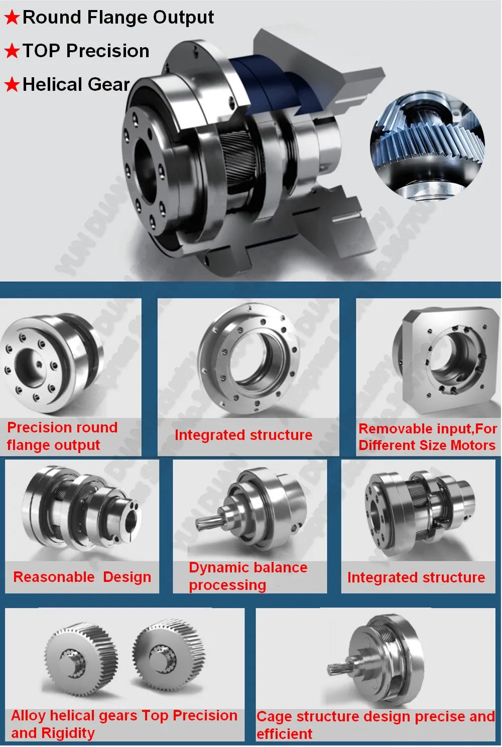 Description Picture 2 of itemHelical Gear Flange Output Nema23/Nema34 Planetary Gearbox Reducer 3 ≤Arcmin Ratio 3:1~100:1 for 60/80/90/130Servo Motor Reducer