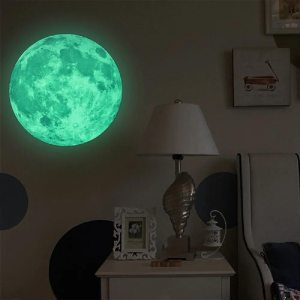 Description Picture 3 of itemHot Sale Aesthetic 3D Luminous Glow In The Dark Moon Wall Sticker Removable Decoration Fluorescent Sticker Home Room bathroom