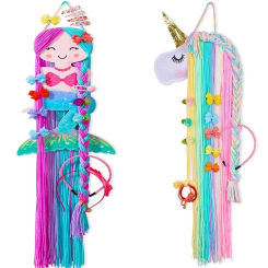 Colorful Mermaid Storage Tassel Decor Hanger Hanging Wall Headwear Organizing Strip Cute Hair Clips Hairband Organizer For Girls