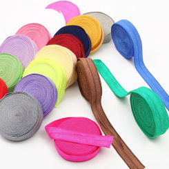 5Yard Solid Color Shiny Fold Over Elastic FOE Spandex Rubber Band Thread Kids Hair Tie Headband Dress Lace Trim Sewing 5/8" 15mm
