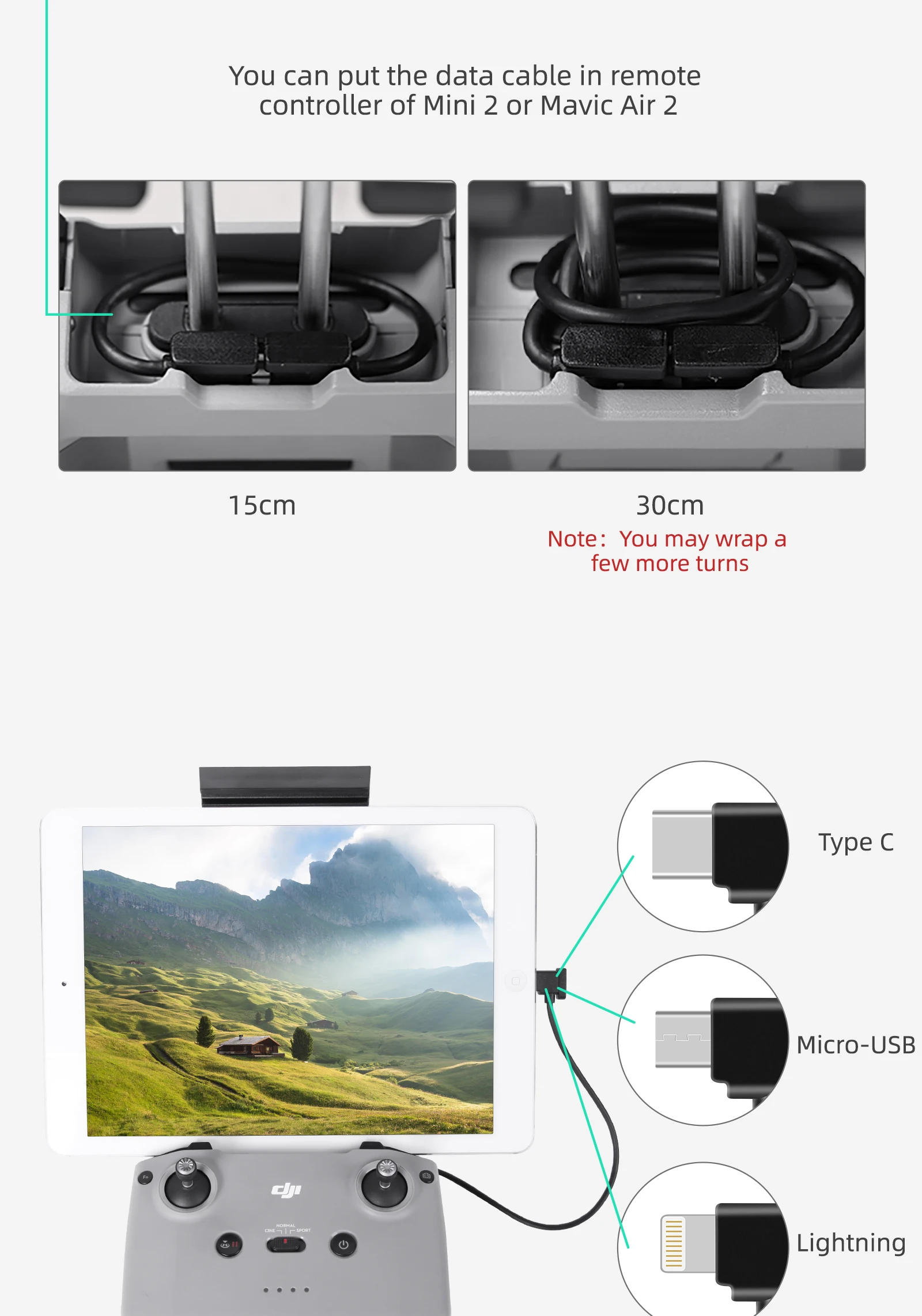 Description Picture 4 of itemPhone Tablet Data Cable for DJI NEO/Mini 4K/4/3 Pro/AIR 3/Mavic 3 Pro/DJI Avata Goggles 2/Mavic 3/Air 2S/FPV V2/Mini 2/Pocket