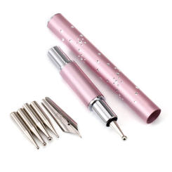 Nail Art Fine Lace Drawing with Metallic 5 Pen Tips Stainless Steel Dotting for Salon Manicure DIY Tools