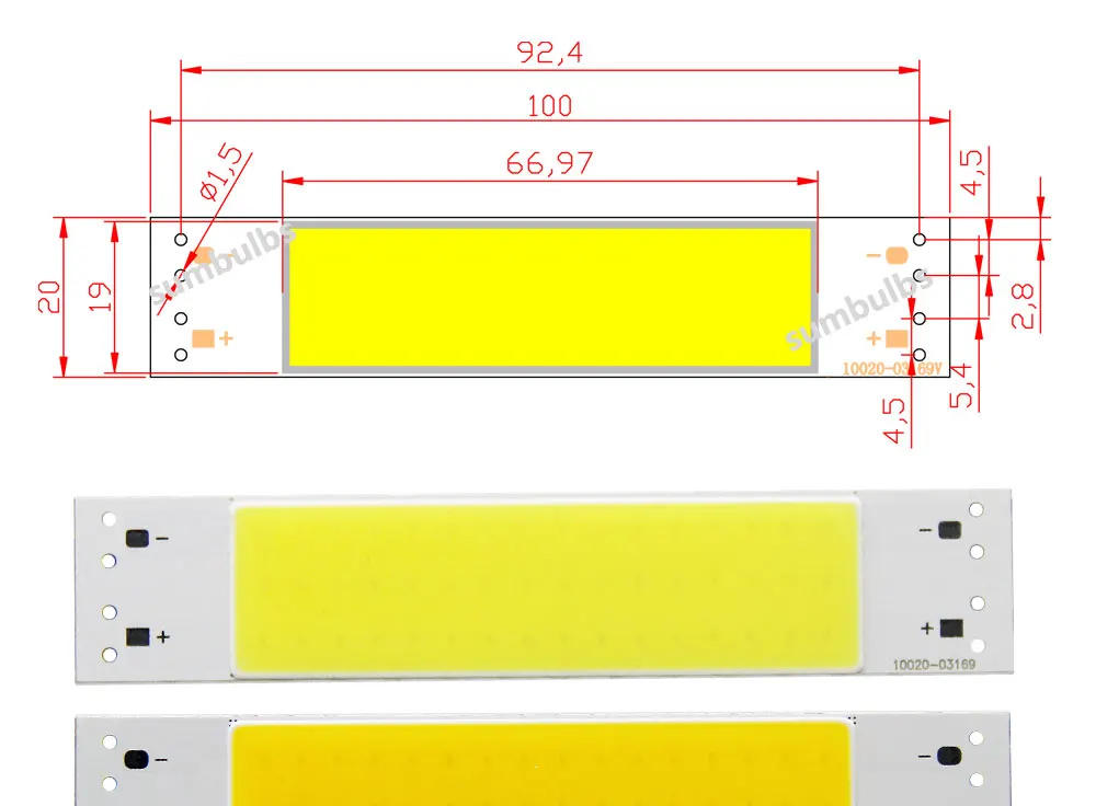 Description Picture 2 of item5PCS/Lot 100x20mm 5W 9V COB LED Bar Light Warm Cool White Color Chip for DIY Table Lamp Indoor 10CM Strip 500LM