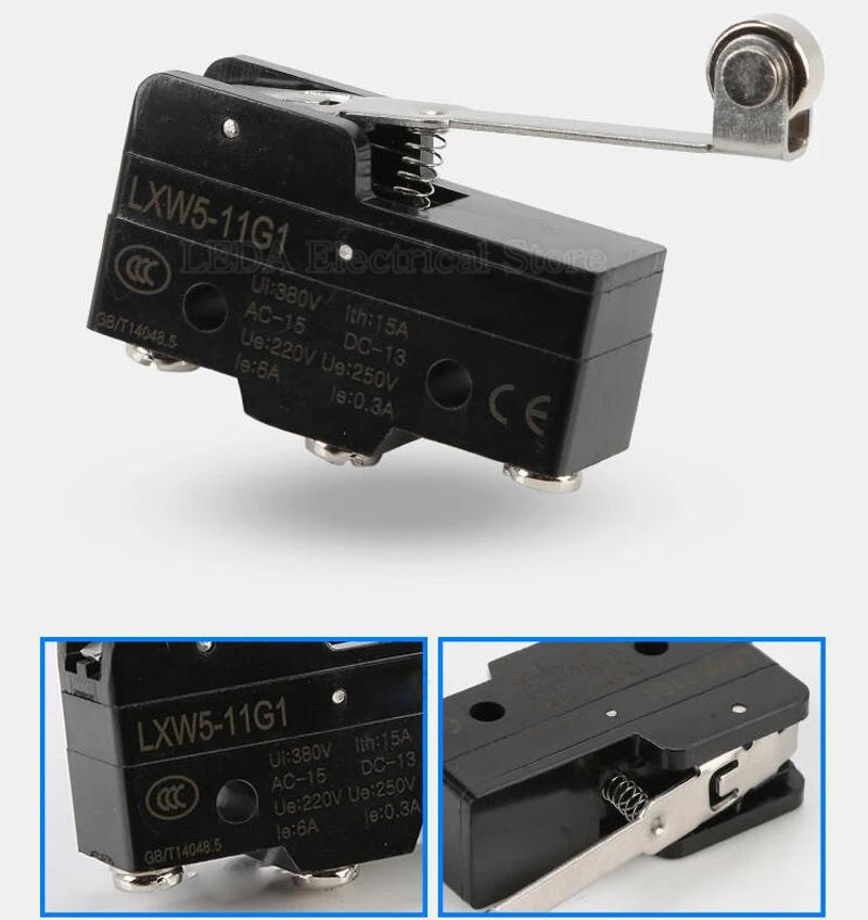 Description Picture 3 of item1Pcs LXW5-11G1/Z-15GW2-B 15A 380V Parallel Roller Hinge Lever Micro Limit Switch Travel Switch