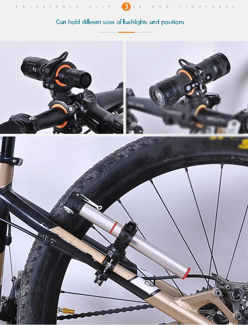 Description Picture 6 of itemFlashlight Mount Holder Universal Bicycle Bike LED Light Flashlight Torch Mounting Bracket 360° Rotation Cycling Clip Clamp