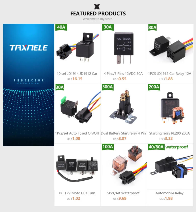 Description Picture 3 of item5 set JD1914 Auto Relay with socket Automotive relay car relay 12V 40A 5pin 1NO 1NC relay