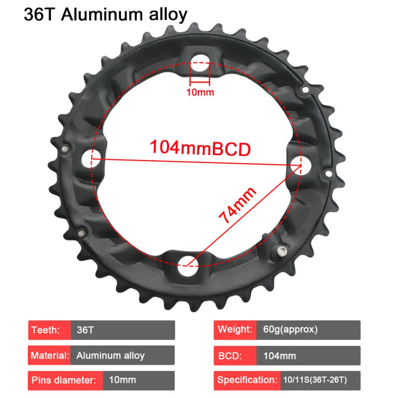 Description Picture 4 of item64BCD 104BCD MTB Bicycle Chainring Double Chainwheel 22T 24T 26T 28T 36T 38T Sprockets Mountain Bike Crankset Tooth plate Parts