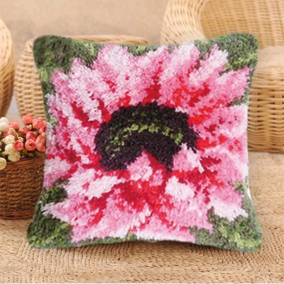 Description Picture 6 of itemSmyrna Flower Latch Hook Kit Mats Cushion Pillow DIY Crafts Flower Cushion Embroidery Latch Hook Rug Needlework Button Packages