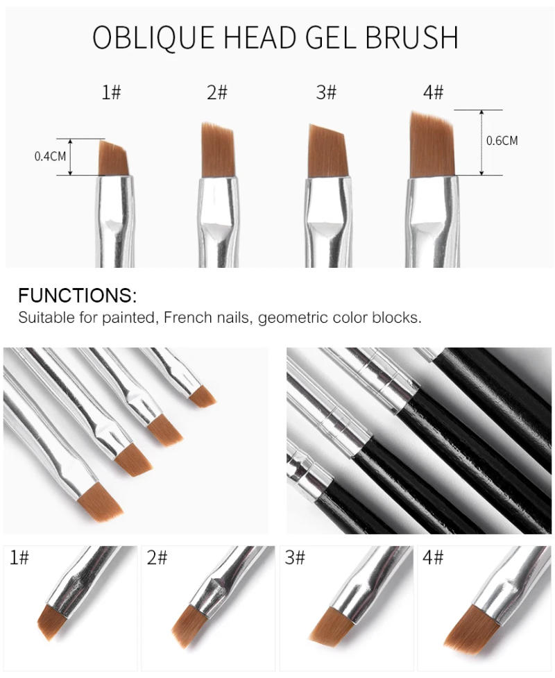 Description Picture 3 of itemKADS 20Pcs/SET Nail Brush Gel Nail Brush Tilted Head 4 Sizes Available Brushes For Painting Good Quality Gel Brush Nail Brush