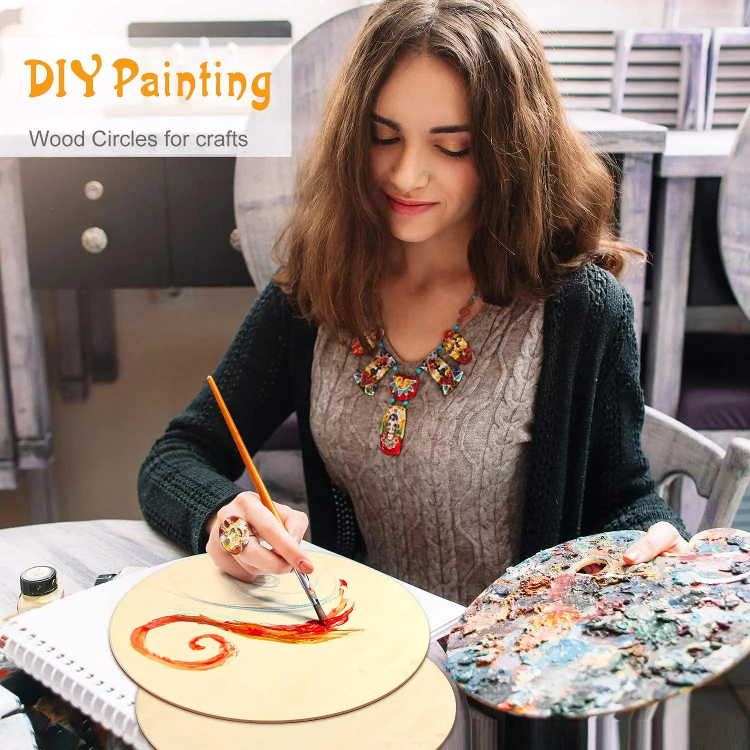 Description Picture 6 of item2-100Pcs Unfinished Natural Wooden Round Wood Slices 1cm-10cm DIY Craft Wedding Birthday Discs for Christmas Ornament Decor