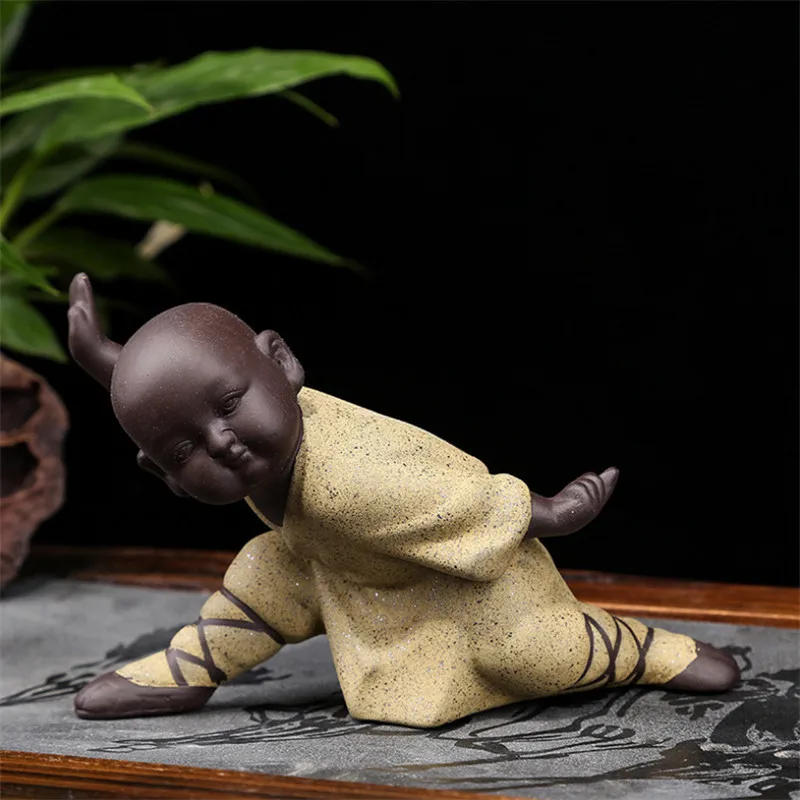 Description Picture 4 of itemCeramic Kung Fu Little Monk Figurine Tea Accessories Small Car Ornaments Creative Purple Clay Tea Pet Home Decoration Crafts
