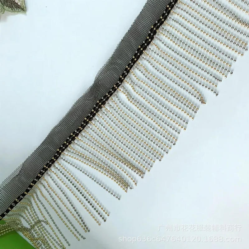 Description Picture 6 of itemGold Silver Fringed Copper Chain Beaded Lace Handmade Clothes Bags Shoes And Hats Headscarf Tassel Lace Trim Decoration 0.5Yard