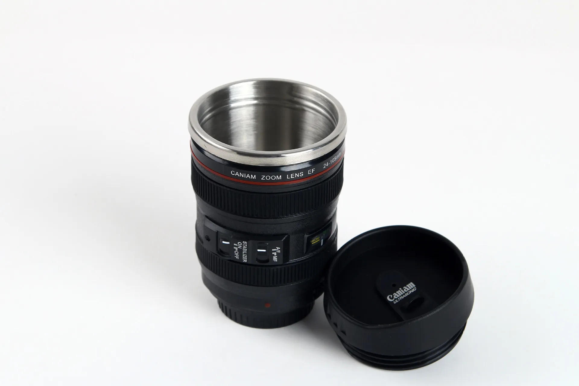 Description Picture 4 of itemNew 24-105MM Lens THERMOS Camera Travel Coffee Tea Cup Mug Lens Creative Cup Stainless Steel Brushed Liner Black