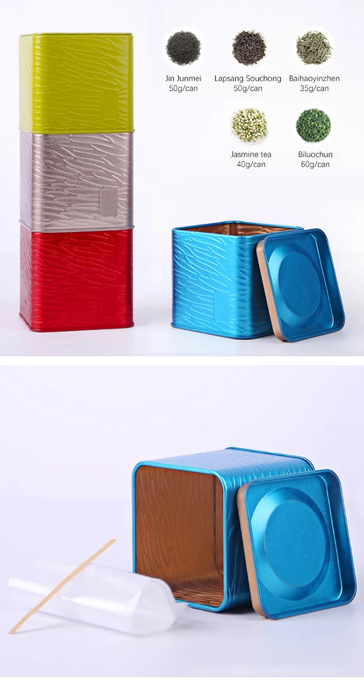 Description Picture 6 of itemSquare Tea Tin Can, Black Tea, Portable Tea Can, Small Tinplate Inplate, Tea Caddies, Sugar Storage Container