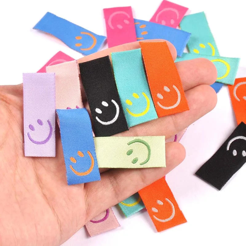 Description Picture 5 of itemMixed Color Cartoon Smiling Face 50pcs Handmade Woven Label For Clothing Labels Shoes Bags Garment Tags 15x40mm CP2782