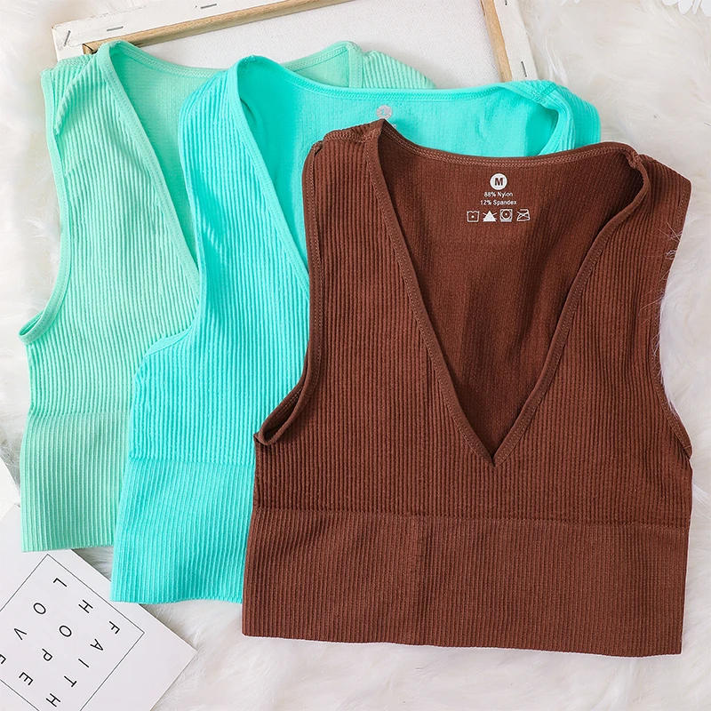 Description Picture 6 of itemSummer Crop Tops Women V Neck Tanks Ribbed Lingerie Underwear Sexy Sleeveless Short Tee Fitness Sport Top Seamless Camisole