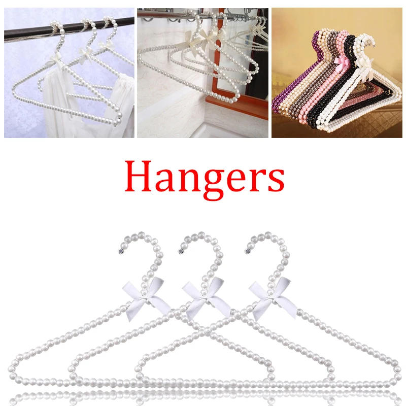 Description Picture 2 of item1/2pcs Plastic Pearl Beaded Bow Clothes Dress Coat Hangers Wedding For Kid Children Save-Space Storage Organizer Dry Rack