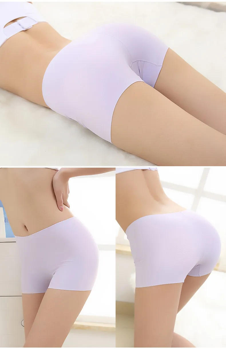 Description Picture 3 of itemSummer new style ice silk ladies breathable four-corner boxer shorts solid color cotton file anti-empty safety pants women
