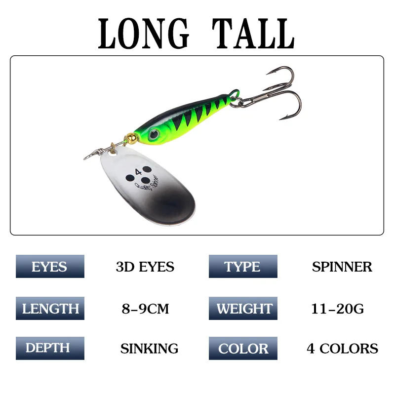 Description Picture 3 of item1 Pcs 11g 15g 20g Spinner Spoon Lures Rotating Metal Fishing Baits Sequins Jig Hard Baits Tackle Fishing Accessories