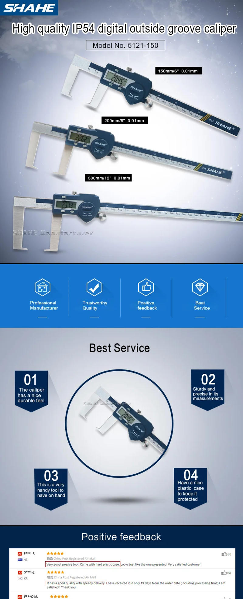 Description Picture 2 of itemSHAHE 0-150/200/300mm Digital Outside Groove Caliper With Flat Points Paquimetro Digital Vernier Caliper Digital Caliper Steel