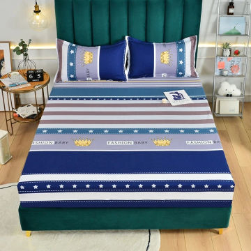 1pc 100%polyester printing fitted sheet Mattress set with four corners and elastic band bed sheet pillowcases need order