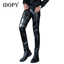 Idopy-pantalones de piel sintética para hombre, pantalón estilo Punk, ajustado, para fiestas, escenarios, actuaciones, Club nocturno, Steampunk, PU