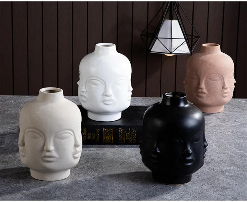 Description Picture 4 of itemCeramic Candlestick Art Vase Sculpture Crafts Human Face Flower Pot Handmade Garden Storage Flower Arrangement Home Decors