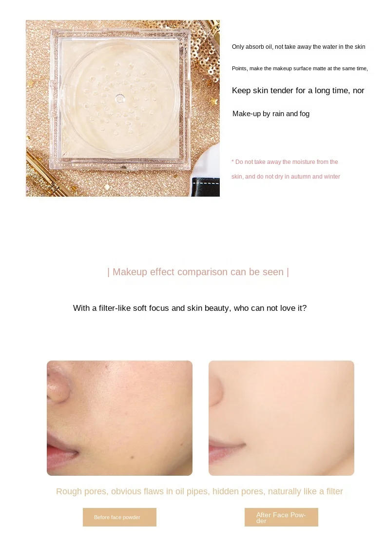 Description Picture 5 of item2 Colors Makeup Loose Powder Transparent Finishing Powder Waterproof Cosmetic Puff For Face Finish Setting With Puff