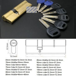 AB Grade 65-100mm Solid Brass Lock Cylinder With 7 Keys Entry Door Double Keyed Replacement