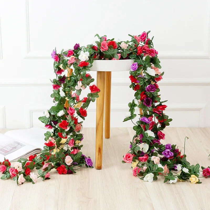 Description Picture 2 of item2.2 Meters Rose Artificial Flowers Christmas Garland for Wedding Home Room Decoration Spring Autumn Garden DIY Fake Plant Vine